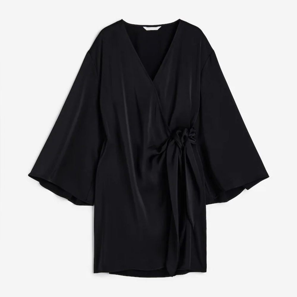 H&M black satin wrap dress